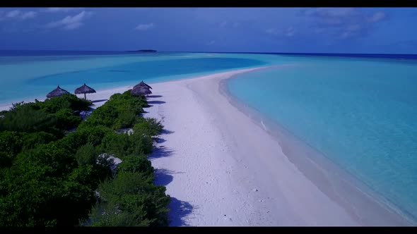 Aerial drone view seascape of marine resort beach wildlife by transparent sea and white sandy backgr