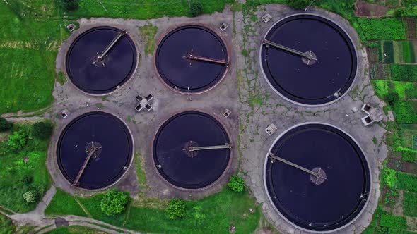 Massive Complex of Sewage Cleaning Plants in a Top View