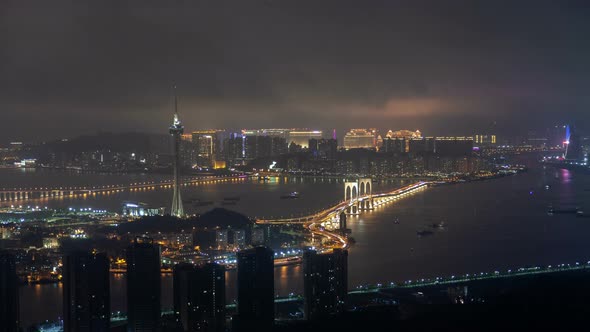 Busy Traffic on Sai Van Bridge in Macau China Timelapse