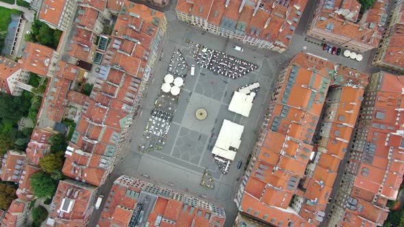 Aerial view of Warsaw Old Town Market Place, Poland, Europe