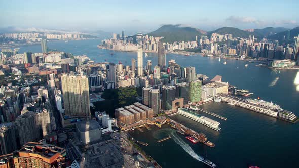 Cityscape Hong Kong Buildings on Wide Calm Harbour Banks