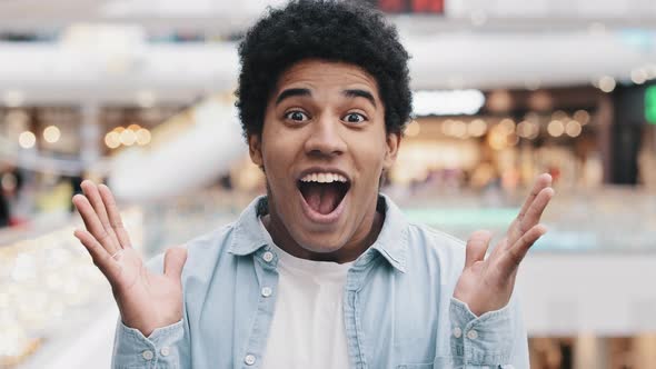 Male Portrait Emotions Enthusiastic Surprised Shocked Amazed Man African American Guy Teenager