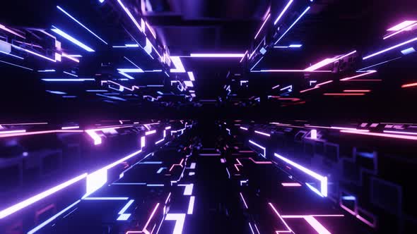 Fly Through Technology Cyberspace with Neon Glow