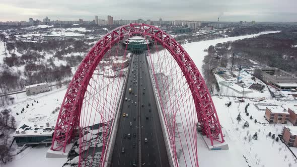 Zhivopisniy bridge, Moscow, Russia. Aerial