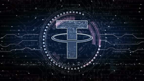 Tether stablecoin blockchain crypto currency symbol loop digital concept