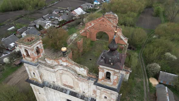 Aerial view of the church ruins church of St. Anthony Ukraine