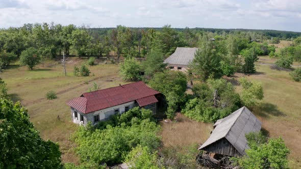 Aerial View of Rural Houses in Chernobyl Zone