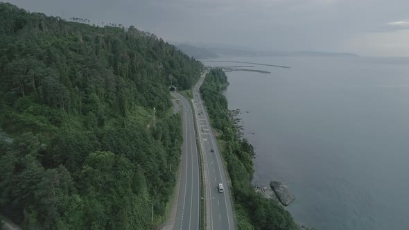 Aerial View Of Highway And Forest