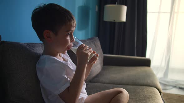 Cute Little Boy Child Drinking Milk