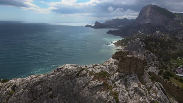 Beautiful Ruins of the Sudak Fortress and Mount Fortress on the Black Sea Coast