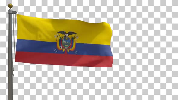 Ecuador Flag on Flagpole with Alpha Channel - 4K