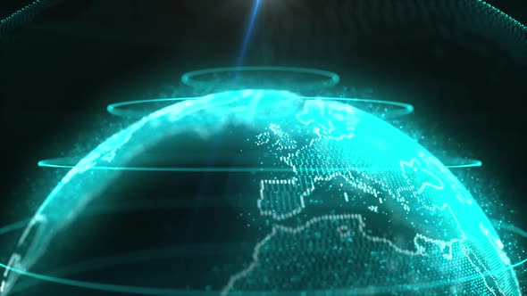 Digital Blue Particle Earth Close Up Background alt