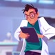 Cartoon Scientist writing down something on Papier - VideoHive Item for Sale