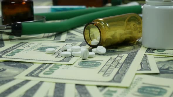 Money And Expensive Medical Products On The Table