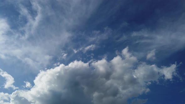 4K time lapse of fluffy cumulus clouds flying on blue sky. Cloudscape background. Intro for titles
