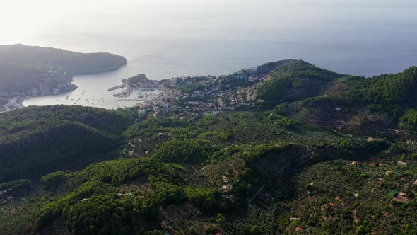 Aerial Drone Shot Of Port Soller Mallorca Spain