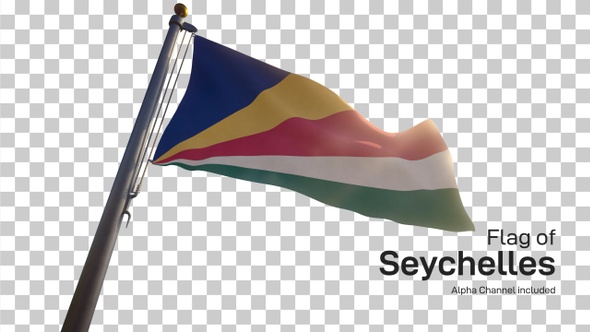 Seychelles Flag on a Flagpole with Alpha-Channel