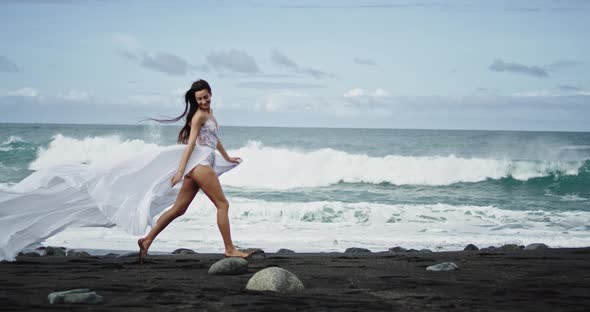 Amazing View Beach Side with Black Sand Lady