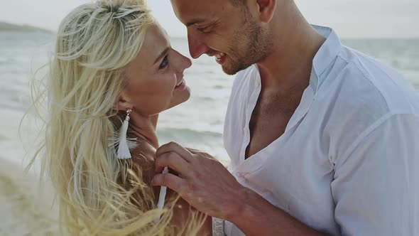 Happy Wedding Couple on Sea Beach  Slow Motion