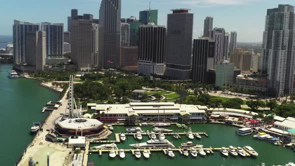 Aerial Footage Downtown Miami Skyviews Ferris Wheel At Bayside Marketplace And Marina