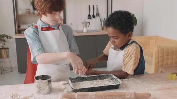 Diverse School Boys Decorating Cookies