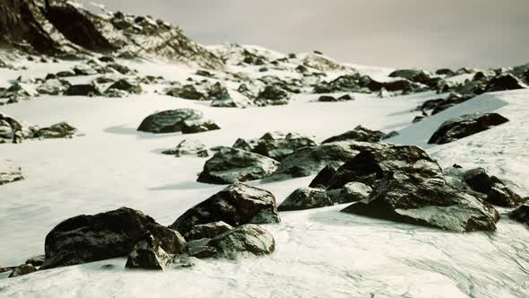 Lava Rock and Snow in Winter Time in Iceland