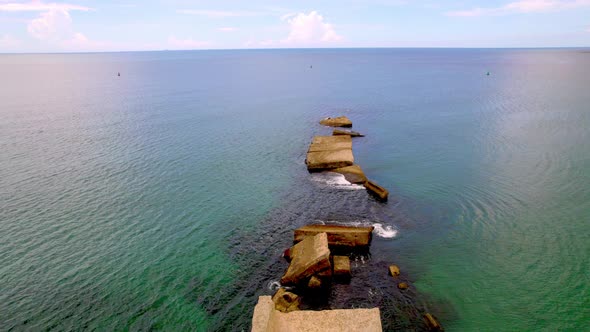 Breakwater Ruins Drone Shot