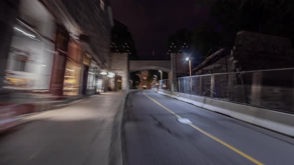 Hyperlapse through Quebec City, at night