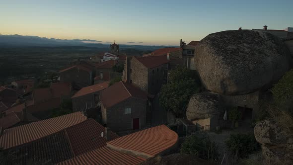 Day to night time-lapse of Monsanto Portuguese village at sunset, Portugal