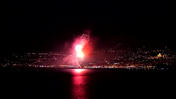 Fireworks in Sanremo, Liguria. Party event celebration anniversary festival concept. San Remo at nig