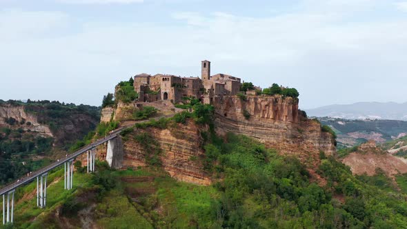 Aerial View of Medieval Town on Top of Plateau in Viterbo Province Lazio