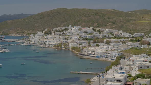 Flying Towards Adamas Port Village in the Island of Milos Cyclades Greece