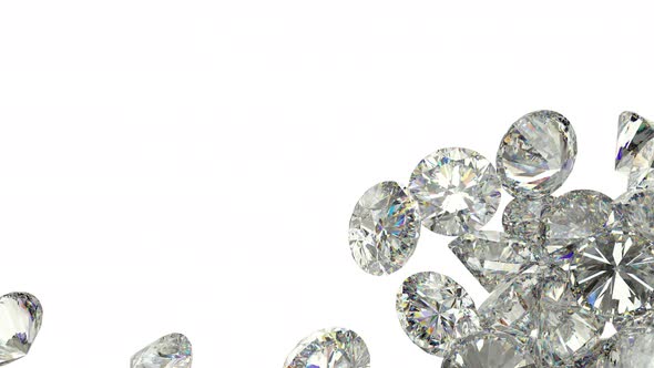 Diamonds scattering or flying away over white background with Alpha 4K