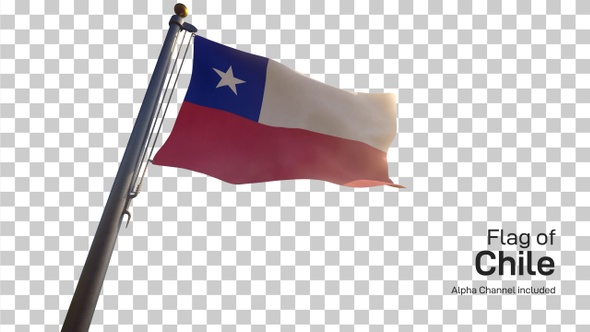 Chile Flag on a Flagpole with Alpha-Channel