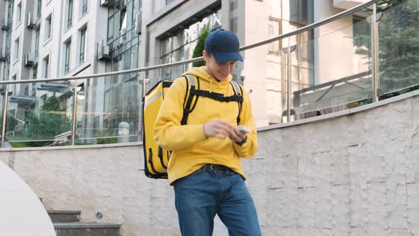 Funny Delivery Man Scatter the Dollars and Dancing on the Stairs