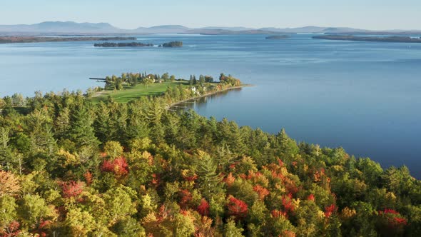 Aerial View of Blue Lake at Colorful Forest Moosehead Lake Fall Forest Maine