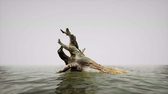 Isolated Dead Tree in the Water on the Beach in Black and White Loneliness