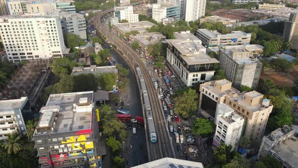 drone shot birds-eye view Andheri marol metro station Mumbai international airport Mumbai india wide