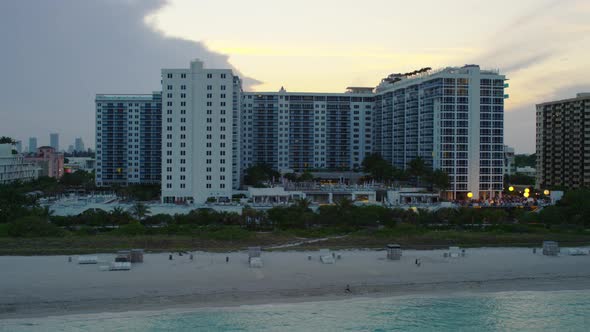 Aerial view of buildings along the shore in Miami
