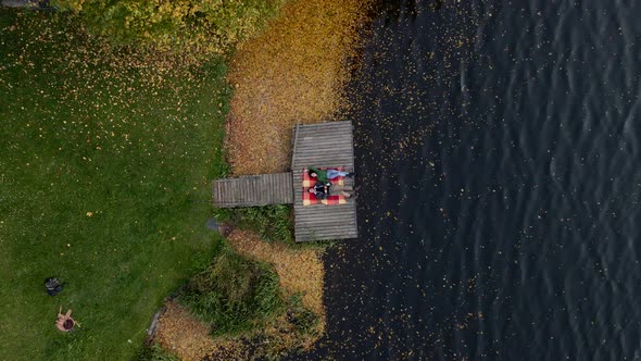 Overhead Top View of the Deck at the River Autumn Season