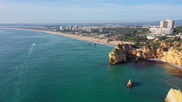 Aerial View of Beautiful Portuguese Beaches with Rocky Sandy Shores and Pure Sand for Tourists