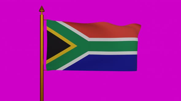 National flag of South Africa waving with flagpole on chroma key, Republic of South Africa flag