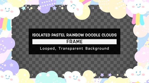 Isolated Pastel Rainbow Doodle Clouds Frame