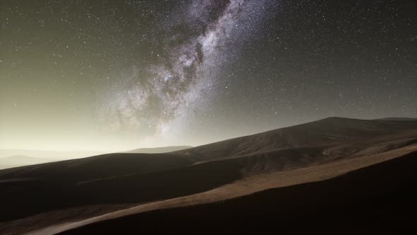 Amazing Milky Way Over the Dunes Erg Chebbi in the Sahara Desert