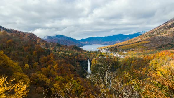 Mountain And Waterfall in Autumn