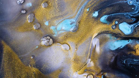 Abstract Acrylic Paint Spread Blast Explode Galaxy. Bright colored bubbles sparkling.