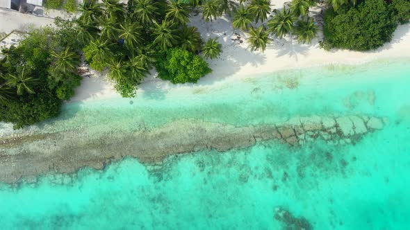 Luxury birds eye copy space shot of a paradise sunny white sand beach and blue ocean background in h