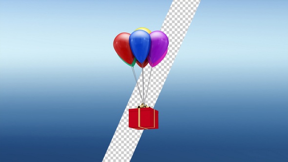 Gift Box Floating With Colorful Balloons alt
