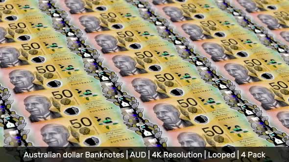 Australia Banknotes Money / Australian dollar / Currency A$, AU$ / AUD / 4 Pack - 4K