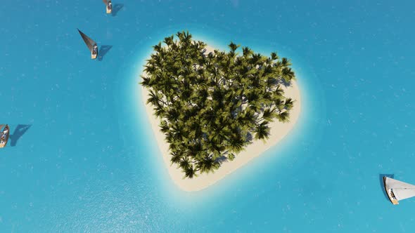 Clouds Float Over a Beautiful Tropical Island of Palm Trees and Sand.